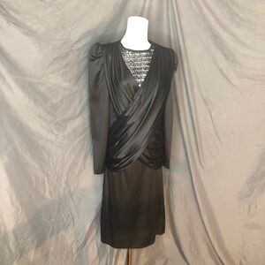 80’s Vintage Sequin Diamond Supply Co. Black Long Sleeve Dress Size 9 or 10